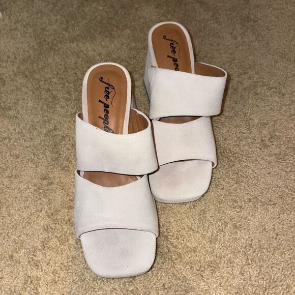 Free People Love is Everywhere leather platform block heel sandals size 37.5 cre - Picture 2 of 15